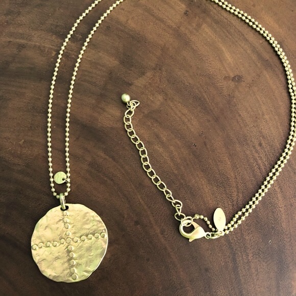 Gold ball chain necklace and 1-3/4” disk w/dotted cross & tiny charm by Chico’s - Picture 6 of 10